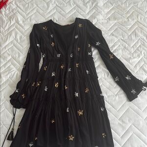 Black Dress with Gold and Silver Floral Embroidery